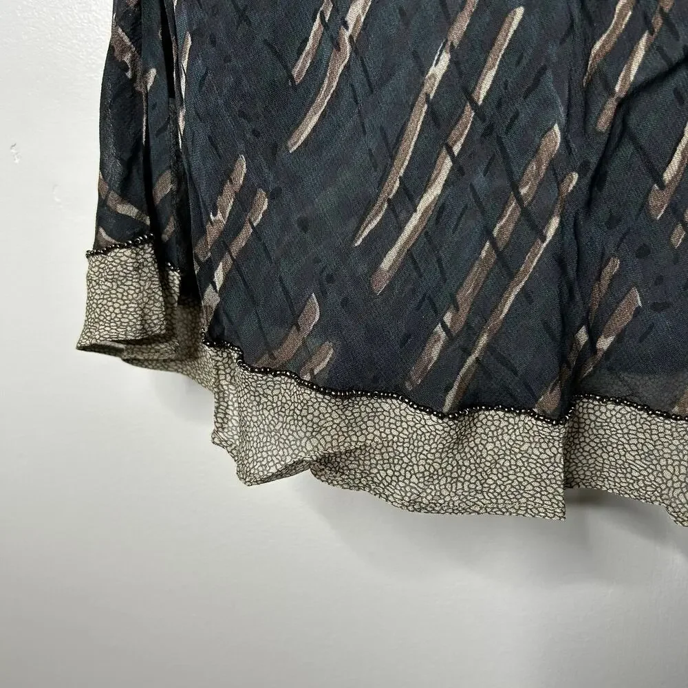 Vintage Karavan Y2K Midi Skirt‎ Women's Medium Forest Fairy Chiffon Mesh Navy